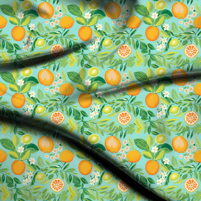 tangerine orange tropical digital print fabric texture — medium scale closeup