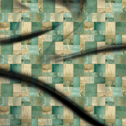 teal green ethnic digital print fabric texture — medium scale closeup