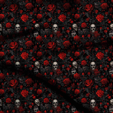 jet black floral digital print fabric texture — medium scale closeup