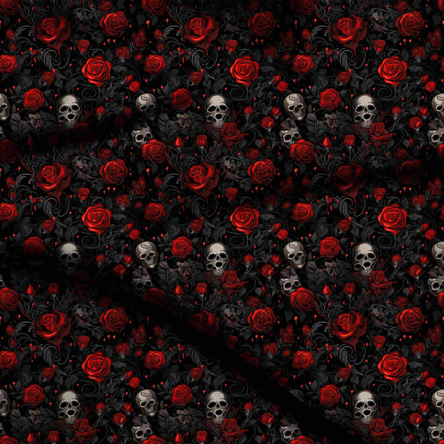 jet black floral digital print fabric texture — medium scale closeup