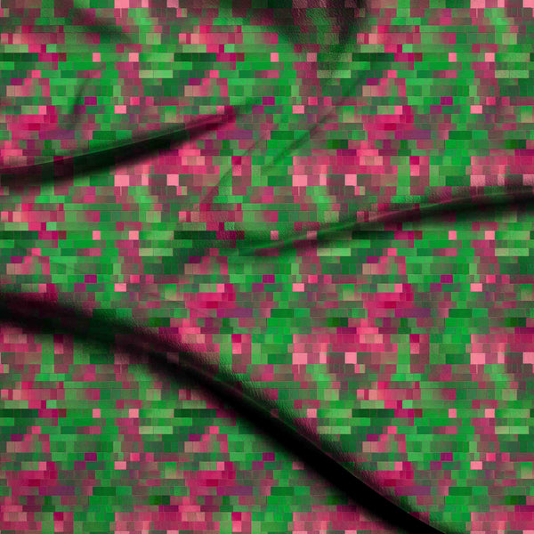 Forest Green Pixelated geometric blocks in vibrant Palazzo Suit Fabric