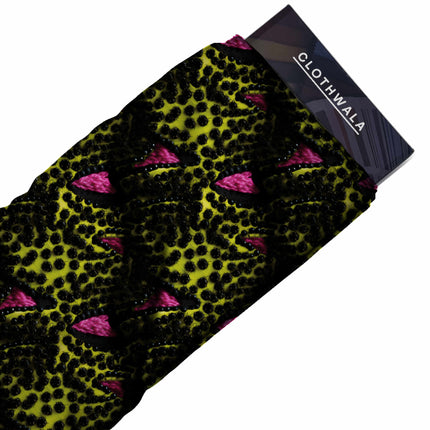 chartreuse green animal print fabric draped — kaftan styling