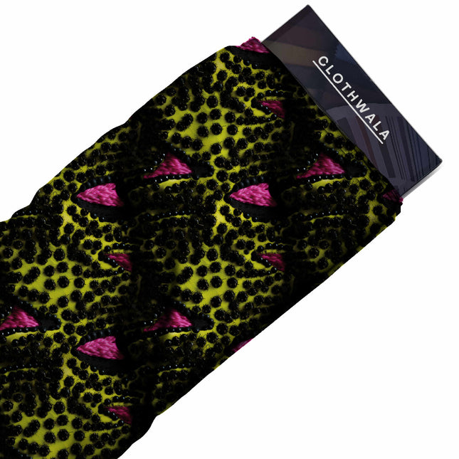 chartreuse green animal print fabric draped — kaftan styling