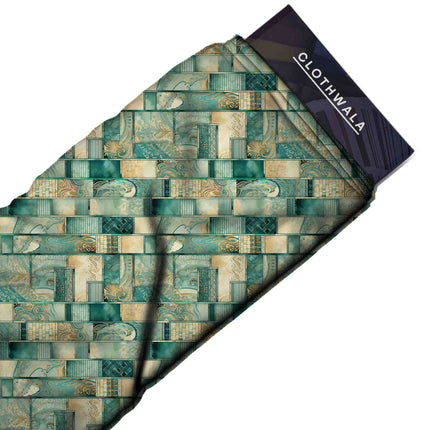 teal abstract fabric detail — matte finish digital print closeup