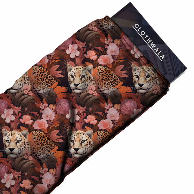 Burnt Sienna Animal Digital Print Fabric | Maxi | Festive Fusion Wear | Jungle Fever | Maximalist floral fusion | Poly Satin Print - Image 2