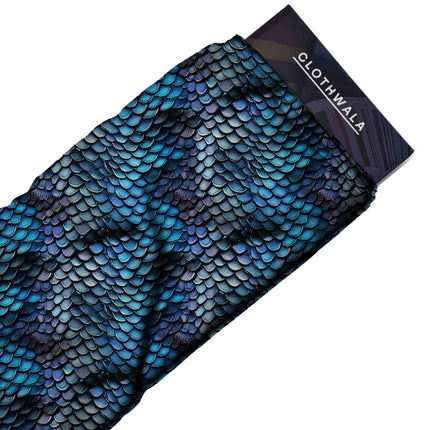 cobalt blue animal fabric detail — glossy finish digital print closeup