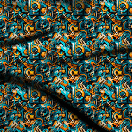 teal abstract digital print fabric texture — large scale closeup