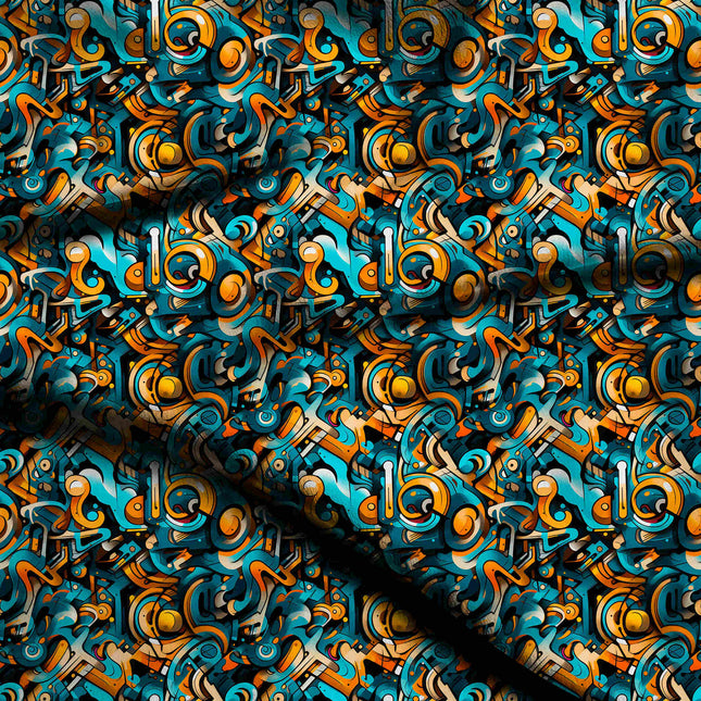 teal abstract digital print fabric texture — large scale closeup