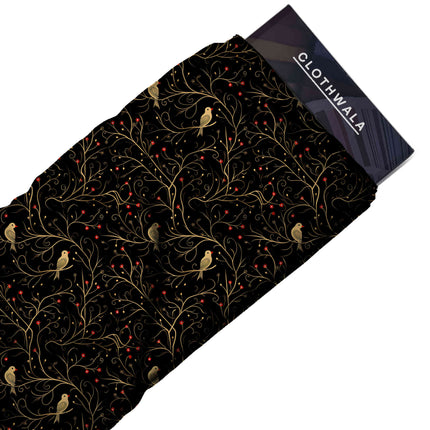 jet black floral fabric detail — glossy finish digital print closeup