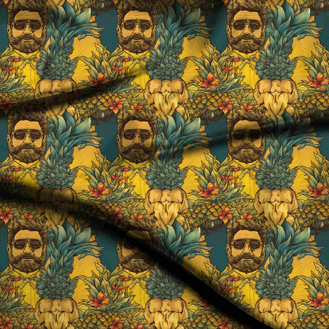 mustard yellow tropical digital print fabric texture — large scale closeup