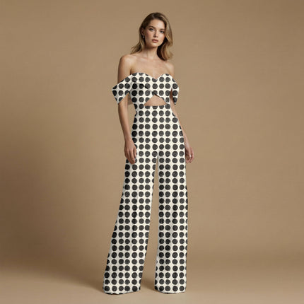 charcoal black polka print fabric draped — shirt dress styling