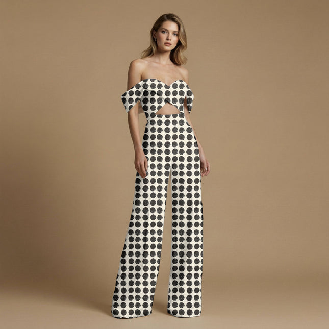charcoal black polka print fabric draped — shirt dress styling