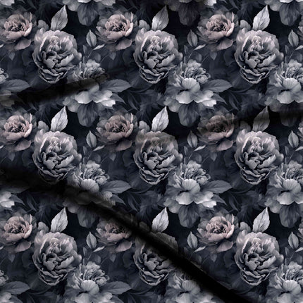 charcoal black floral digital print fabric texture — large scale closeup