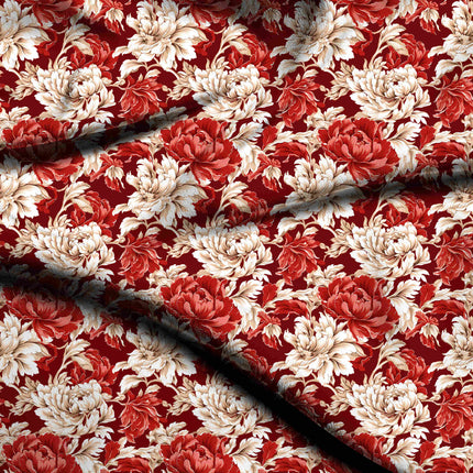 crimson red floral digital print fabric texture — large scale closeup