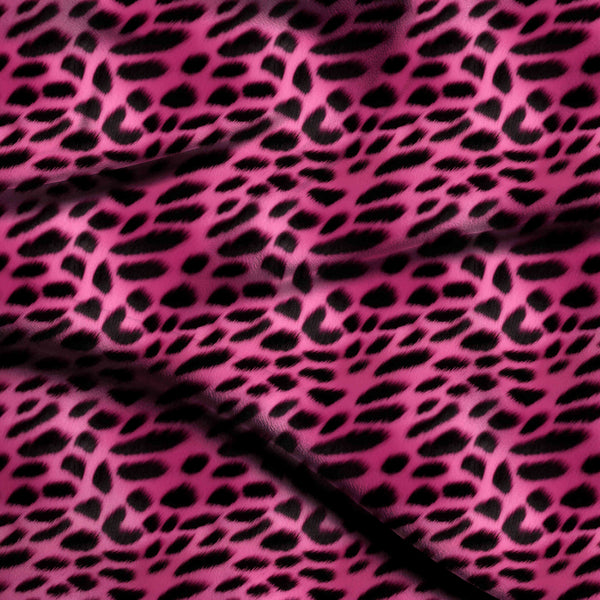 Hot Pink Bold Black Leopard Spots Print Fabric