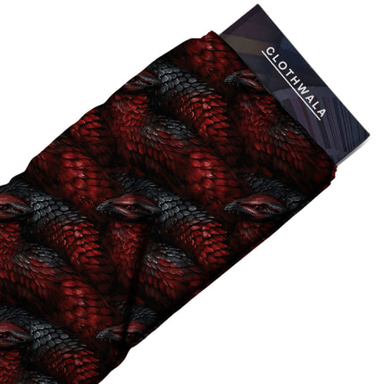 crimson red animal print fabric draped — evening gown styling