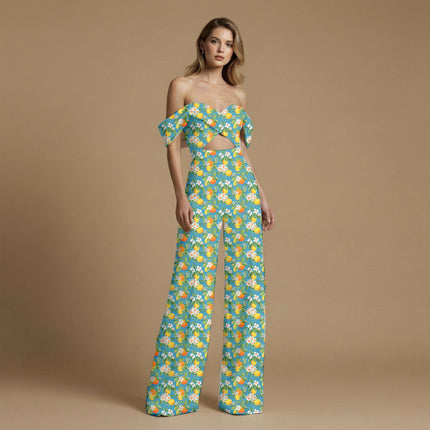 cerulean blue floral print fabric draped — co-ord set styling