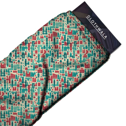 teal geometric all-over print pattern — medium scale repeat layout