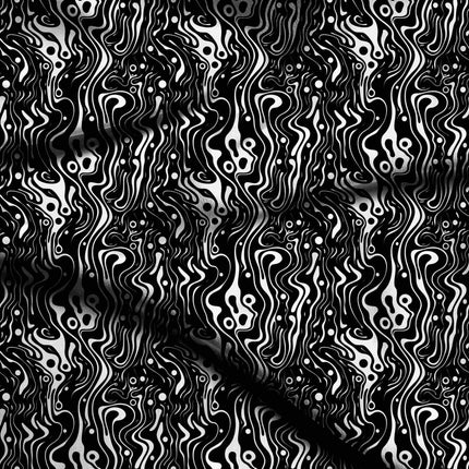 jet black abstract digital print fabric texture — medium scale closeup