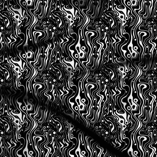 jet black abstract digital print fabric texture — medium scale closeup