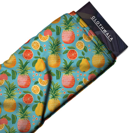 cerulean blue tropical fabric detail — matte finish digital print closeup
