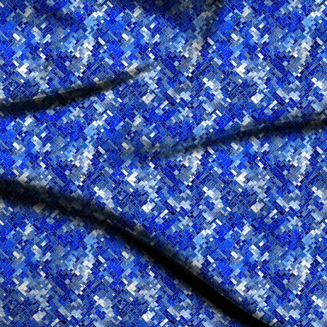 cobalt blue geometric digital print fabric texture — medium scale closeup