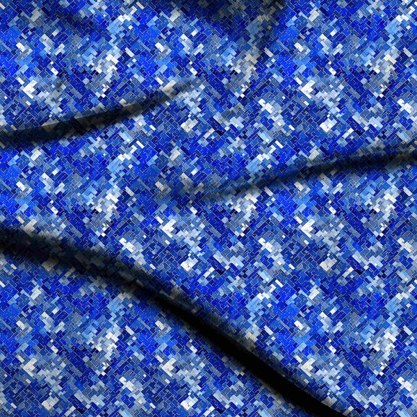 Cobalt Blue Abstract geometric pixelated mosaic in Saree Blouse Fabric