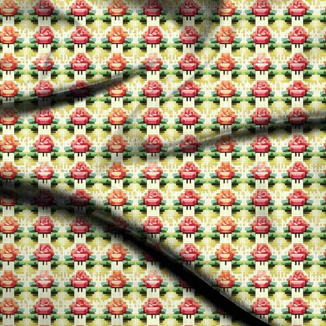 Dusty Rose Floral Digital Print Fabric | Resort Wear | Cottagecore | Vintage folklore prints | Poly Satin Print - 711