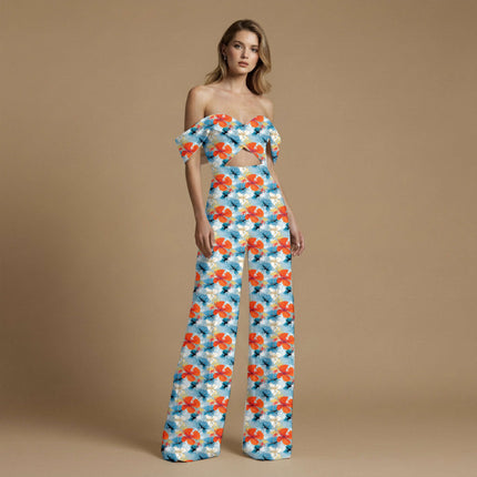 vermilion tropical all-over print pattern — large scale repeat layout