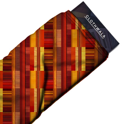 Burnt Sienna Stripes Digital Print Fabric | Saree Kurti Palazzo | festive occasion wear | Royal Indian Ensemble | Crimson Floral Swirls - Image 2