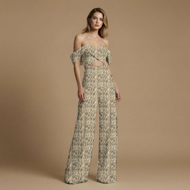 jet black animal print fabric draped — jumpsuit styling