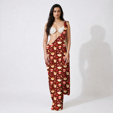 Deep Red Floral Digital Print Fabric for Shorts | Festive Fusion Fabric - Image 3