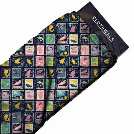 midnight blue animal fabric detail — matte finish digital print closeup