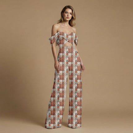 burnt sienna geometric print fabric draped — saree blouse styling