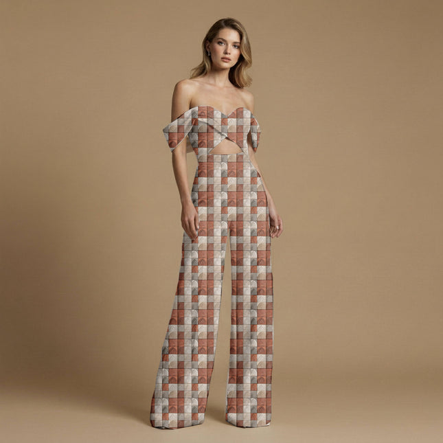 burnt sienna geometric print fabric draped — saree blouse styling