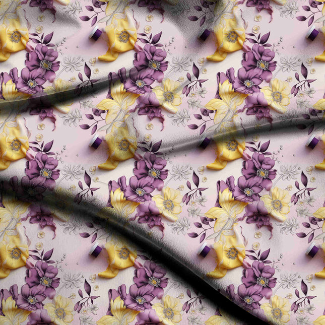 amethyst purple floral digital print fabric texture — large scale closeup