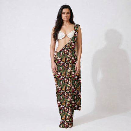 Forest Green Floral Digital Print Fabric for Set | Festive Indian Wear - Image 2