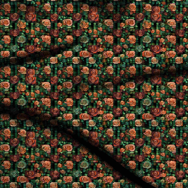 Burnt Sienna Floral Digital Print Fabric | Festive maximalism | Vintage Revival | Poly Chiffon Print - 673