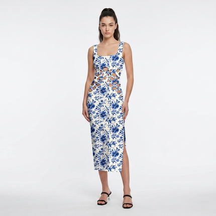 Cobalt Blue Floral Digital Print Fabric for Dress | Psychedelic Festival Wear - Image 3