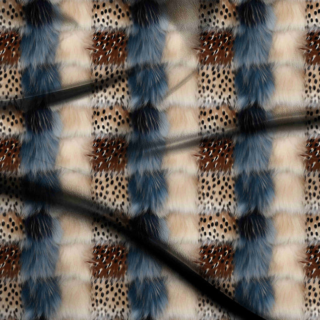 prussian blue animal digital print fabric texture — medium scale closeup