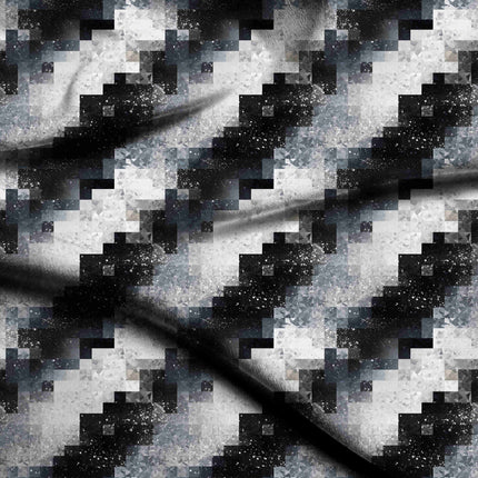 jet black geometric digital print fabric texture — medium scale closeup