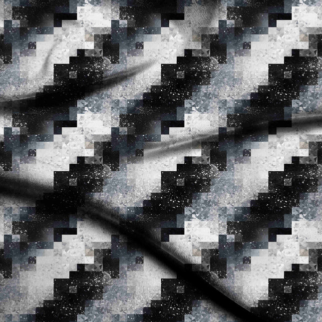 jet black geometric digital print fabric texture — medium scale closeup