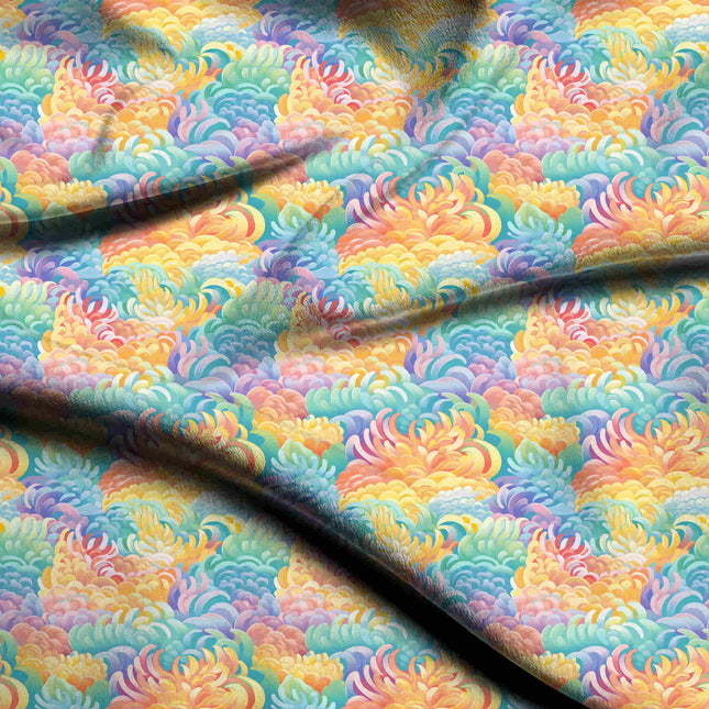 pastel yellow floral digital print fabric texture — medium scale closeup