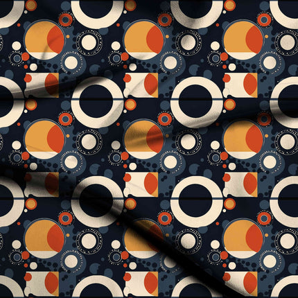 Midnight Blue Geometric Digital Print Fabric for Jacket | Destination Wedding - 5650