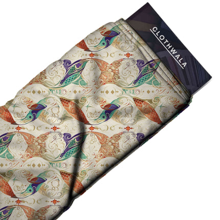 ivory cream ethnic print fabric draped — dupatta styling