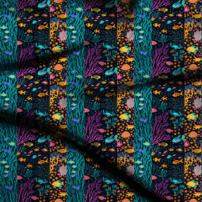 teal tropical digital print fabric texture — medium scale closeup