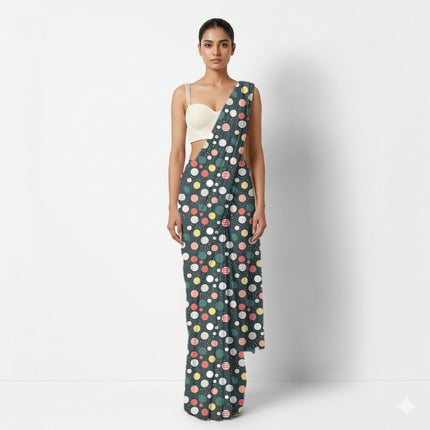 Forest Green Polka Digital Print Fabric for Kaftan | Vacation Wear - Image 7