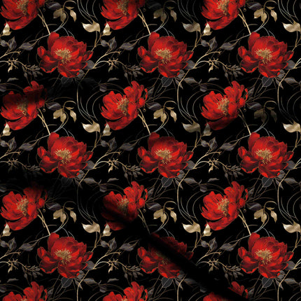crimson red floral digital print fabric texture — large scale closeup