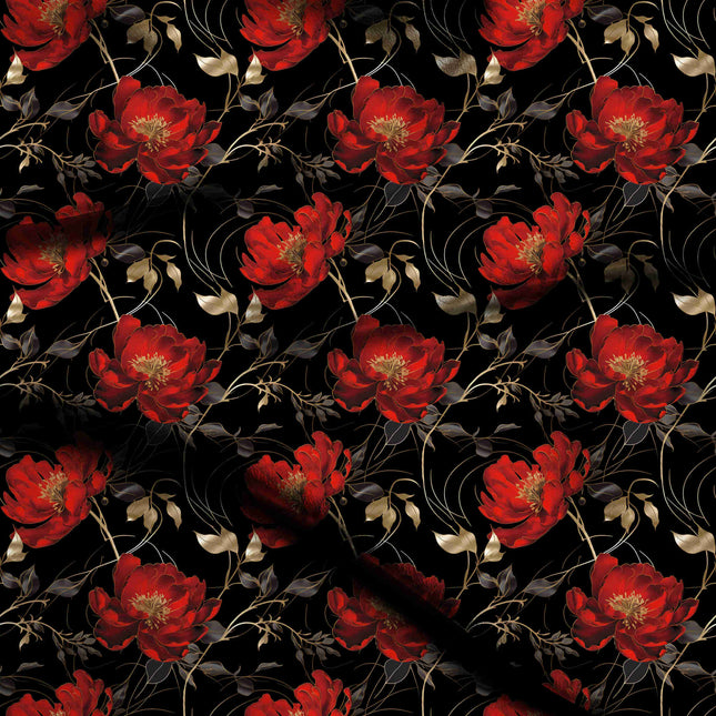 crimson red floral digital print fabric texture — large scale closeup