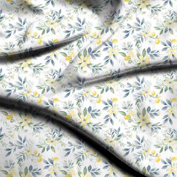 Ivory Cream delicate watercolor lemon and floral Kaftan Fabric
